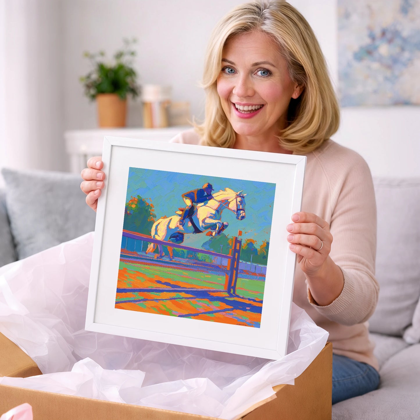 Vibrant Clearance - show jumping horse art gift idea for horse lovers