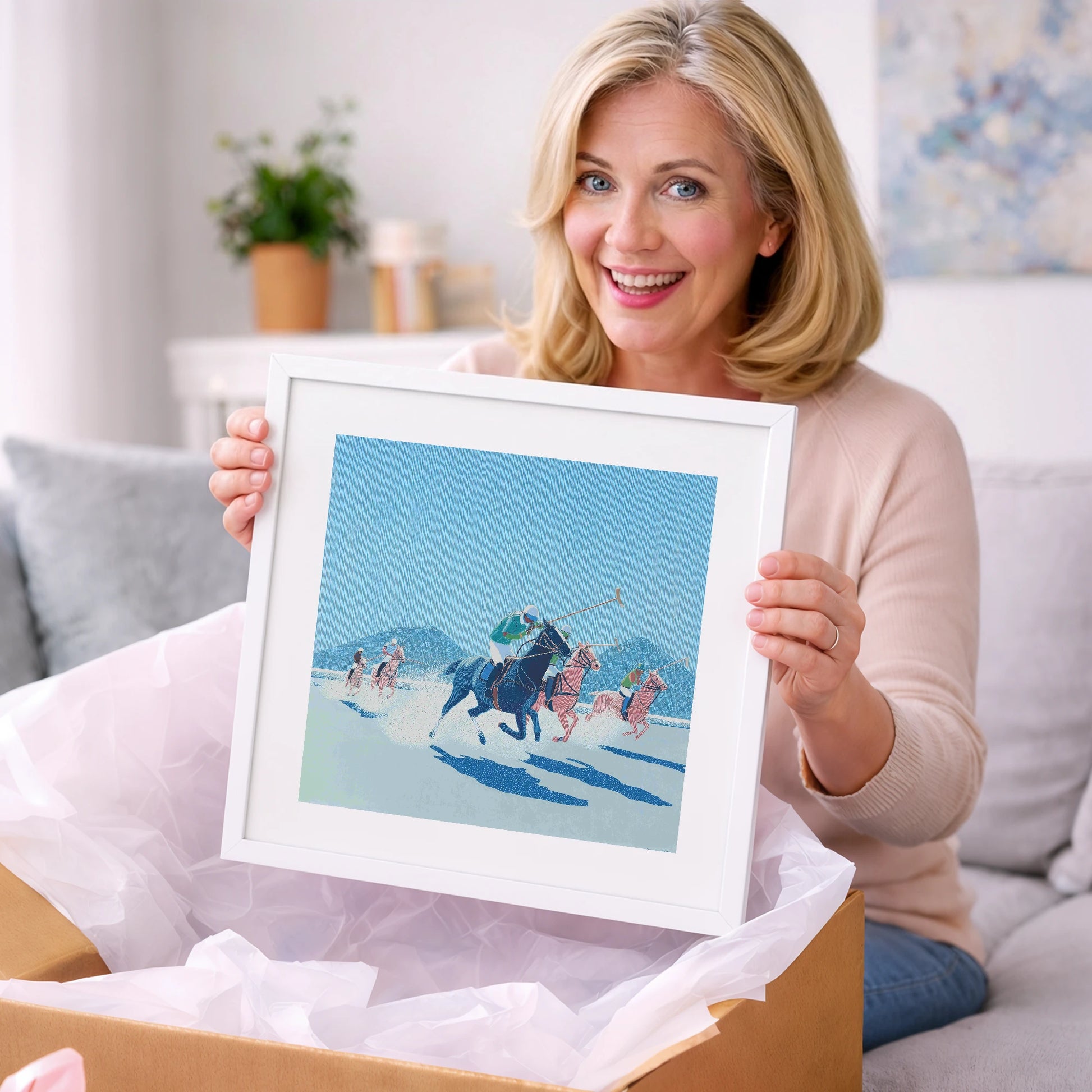 Azure Polo Pursuit - polo horse art gift idea for horse lovers