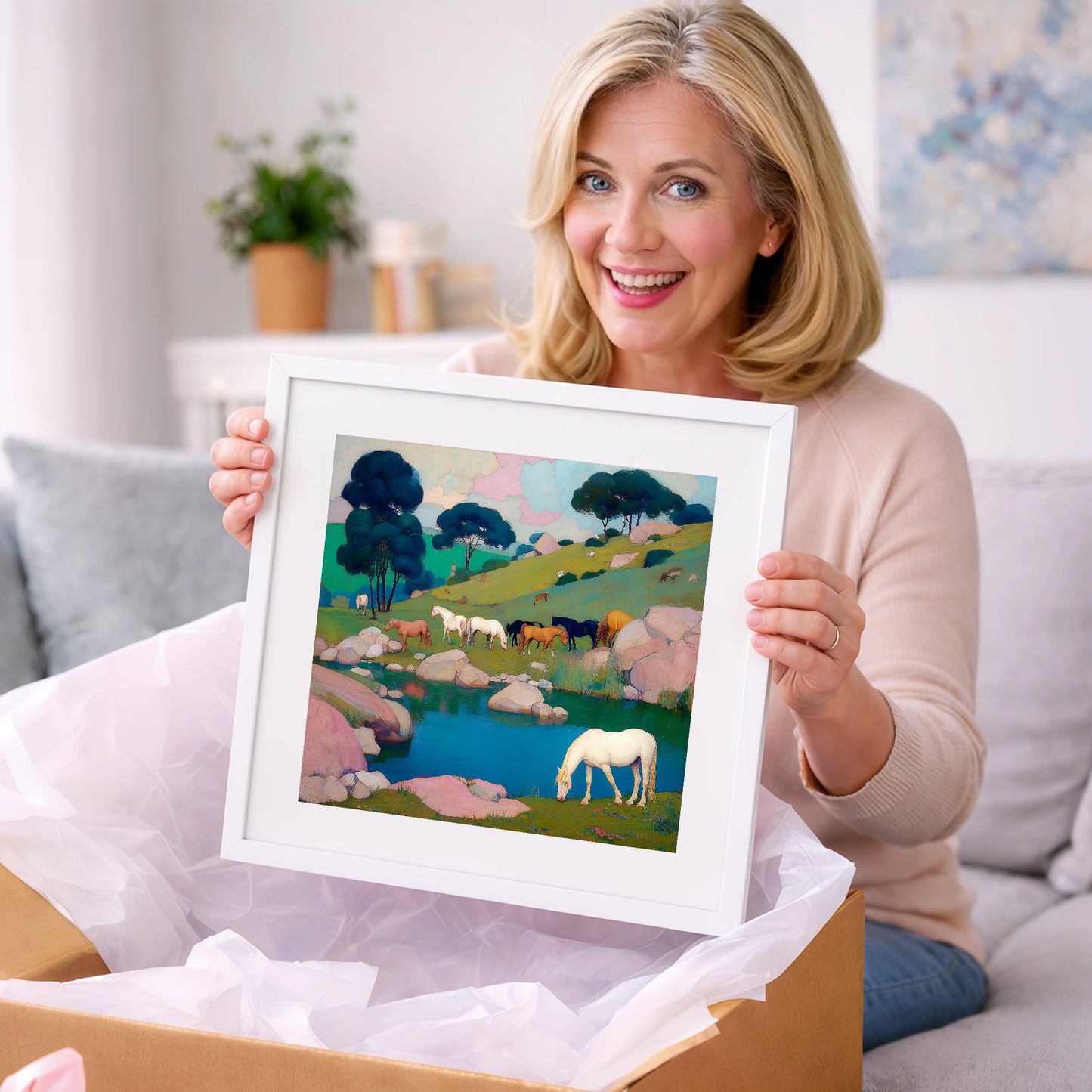 The Pastel Pasture - horse landscape art gift idea for horse lovers