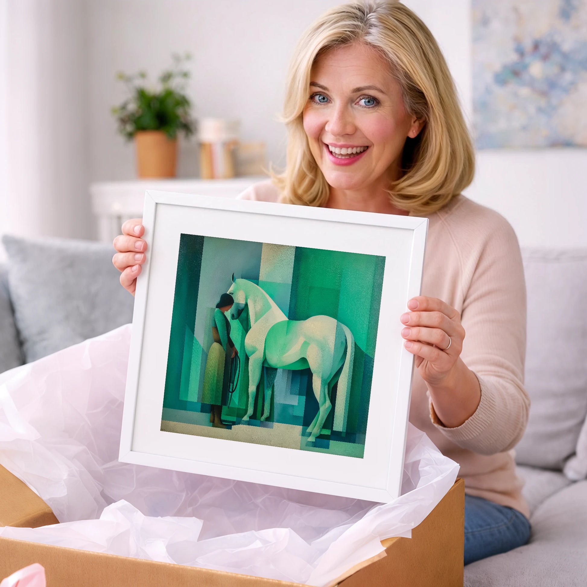 Emerald Equine Harmony - horse & rider art gift idea for horse lovers