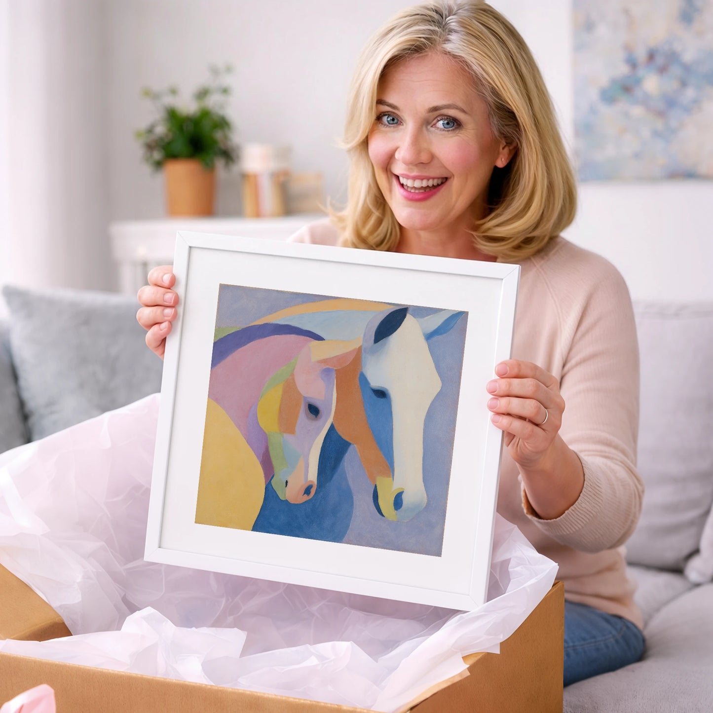 Pastel Equine Harmony - mare & foal art gift idea for horse lovers