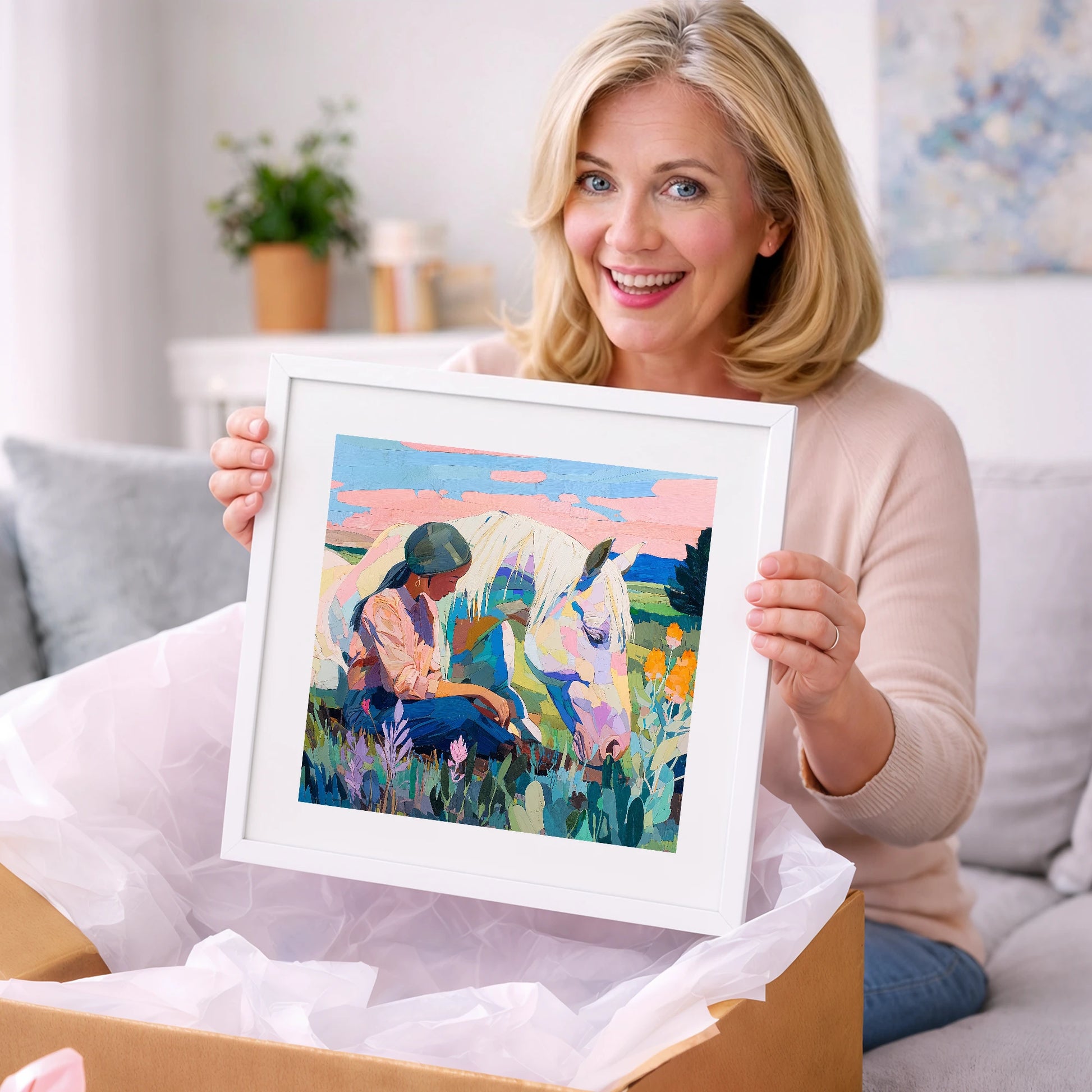 Quiet Summer Connection - horse & rider art gift idea for horse lovers
