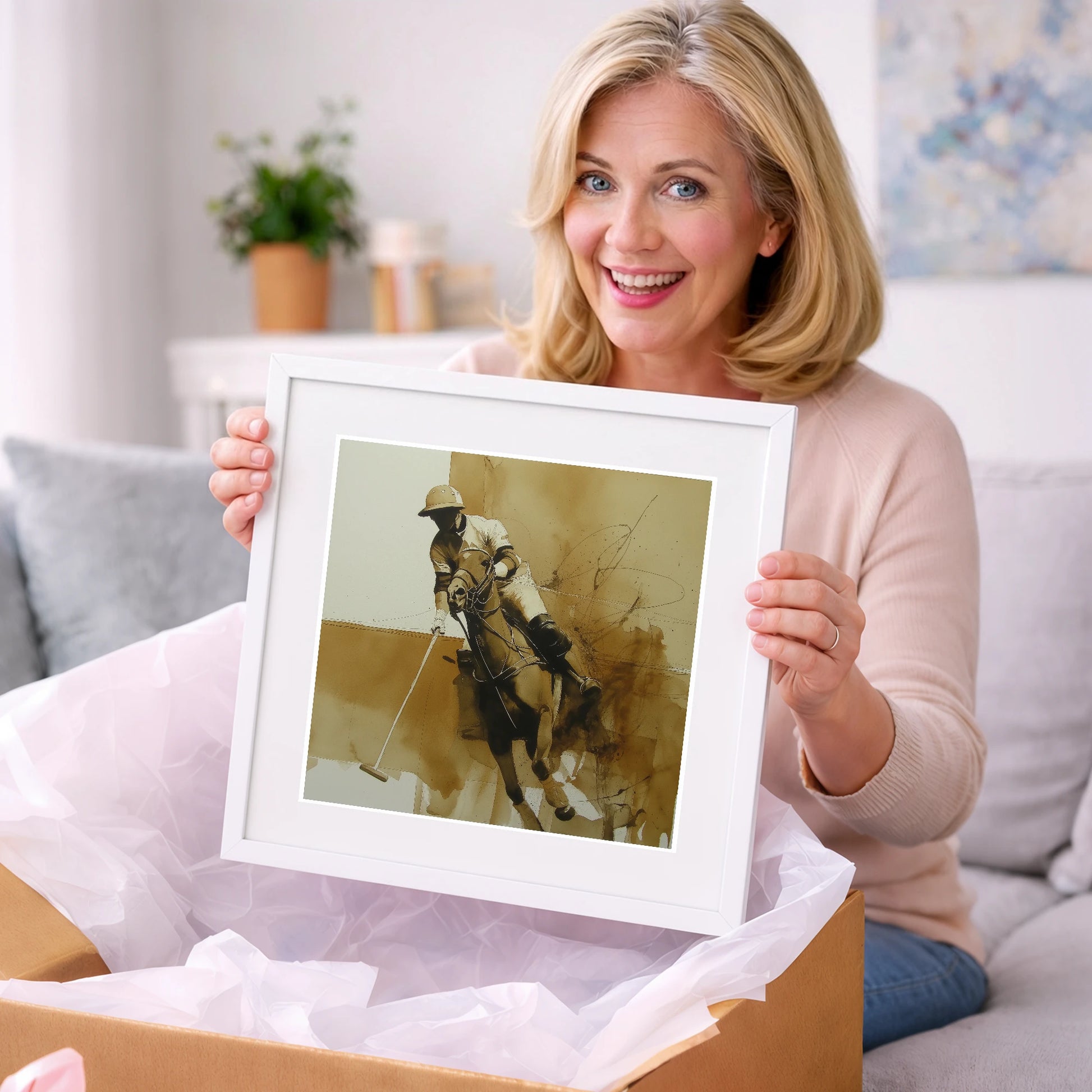 Sepia Polo Momentum - polo horse art gift idea for horse lovers