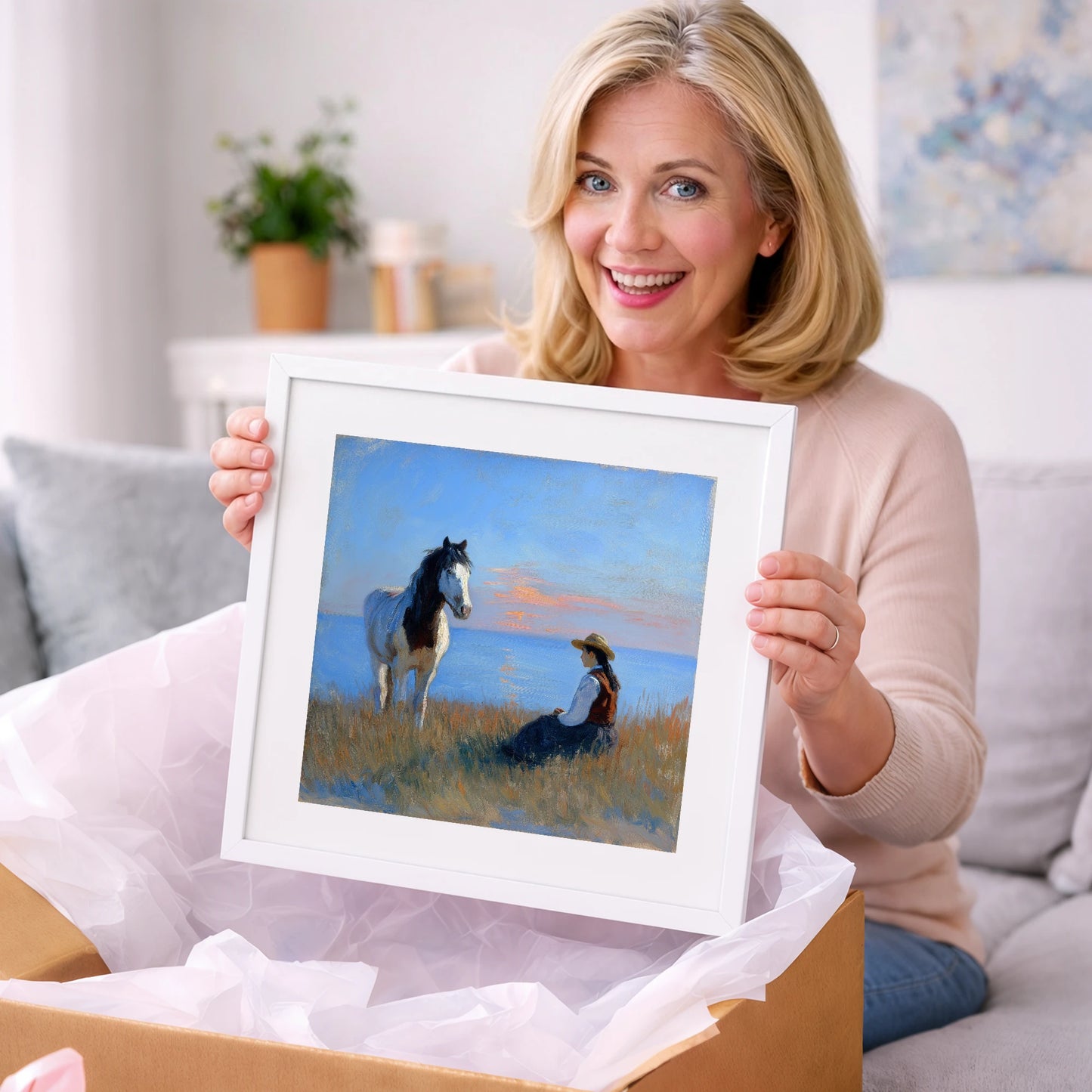 The Coastal Companion - horse & rider art gift idea for horse lovers