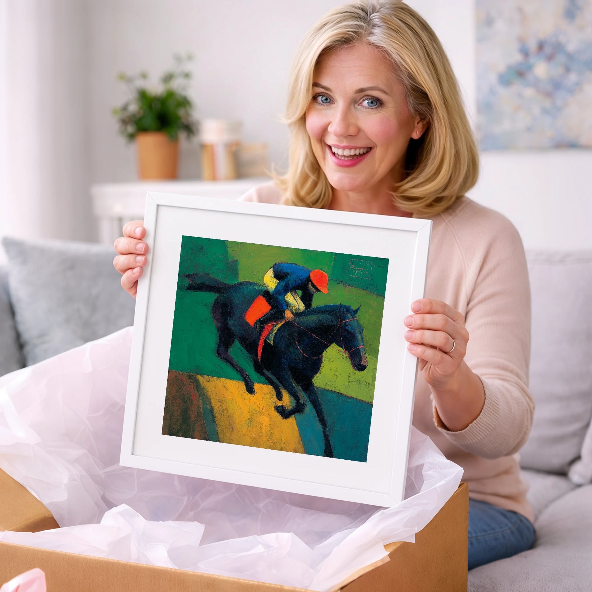 The Crimson Cap - racing horse art gift idea for horse lovers