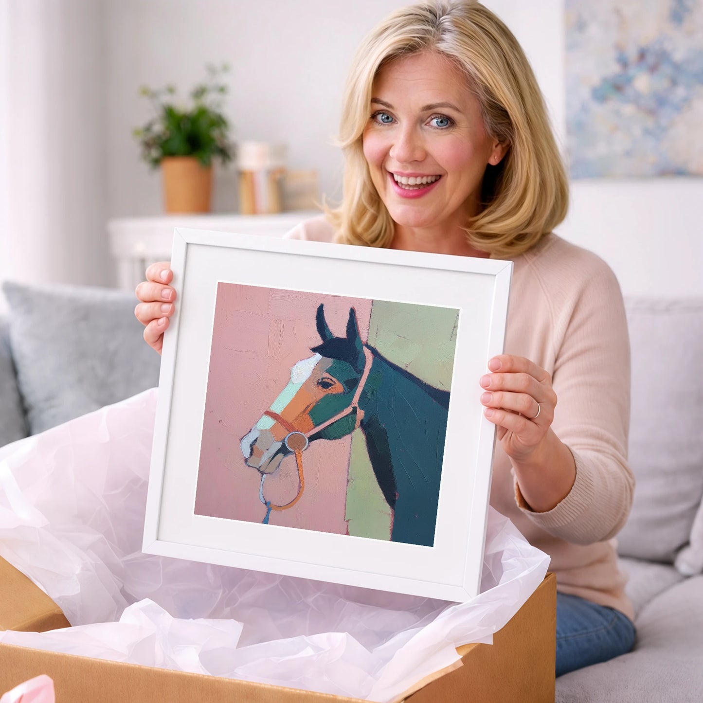 Modern Geometric Profile - horse portrait art gift idea for horse lovers