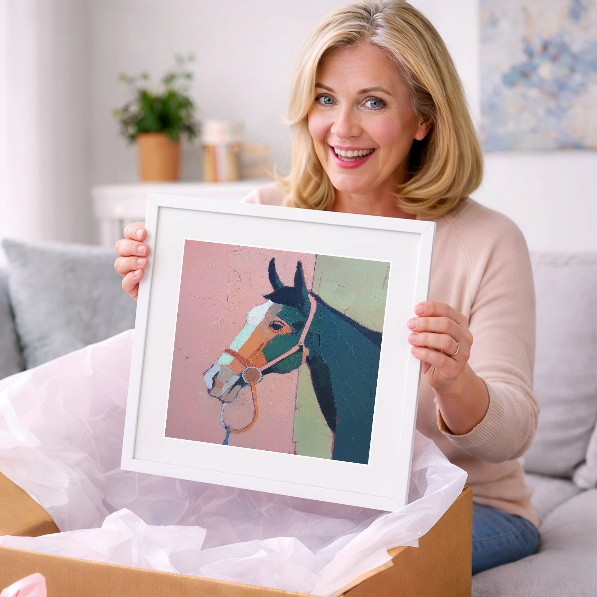 Modern Geometric Profile - horse portrait art gift idea for horse lovers