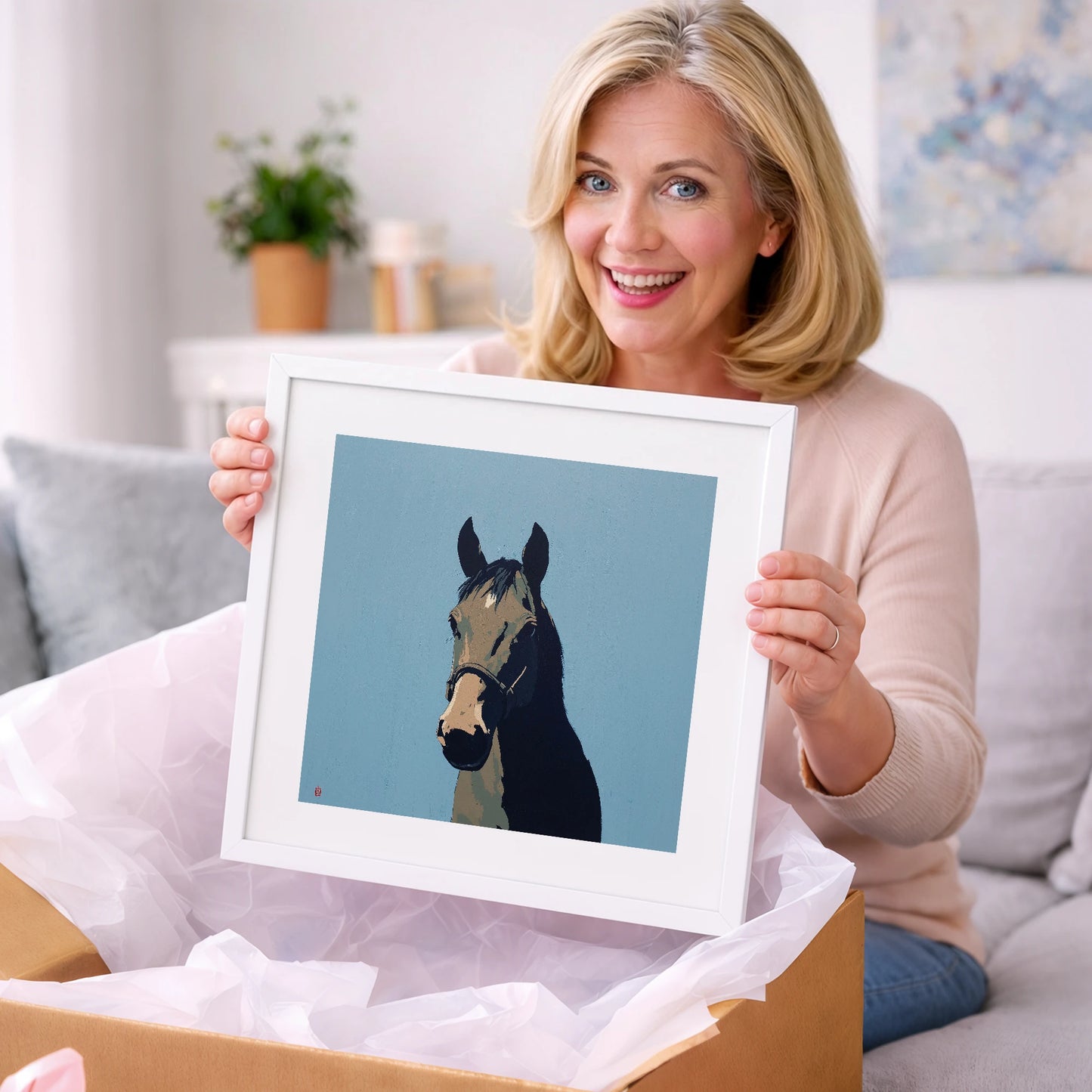 Cerulean Shadow Portrait - horse portrait art gift idea for horse lovers