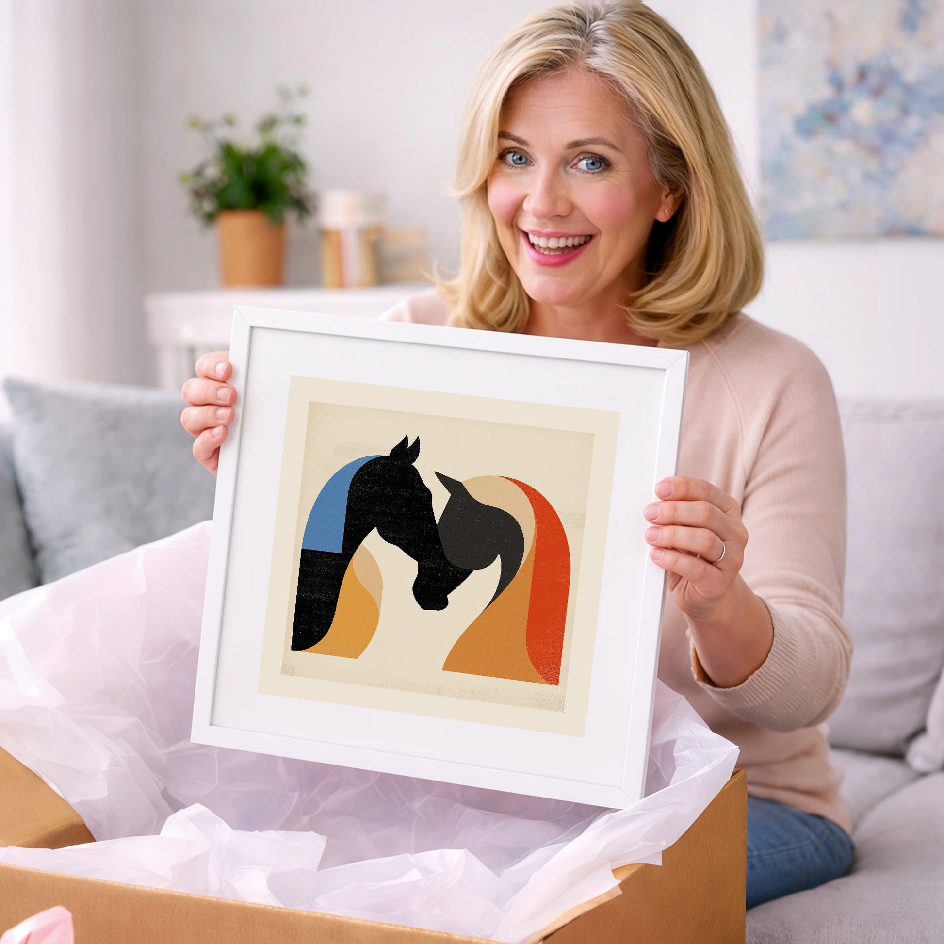 Abstract Equine Embrace - horse portrait art gift idea for horse lovers