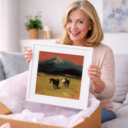 Crimson Sky Pastures - horse landscape art gift idea for horse lovers