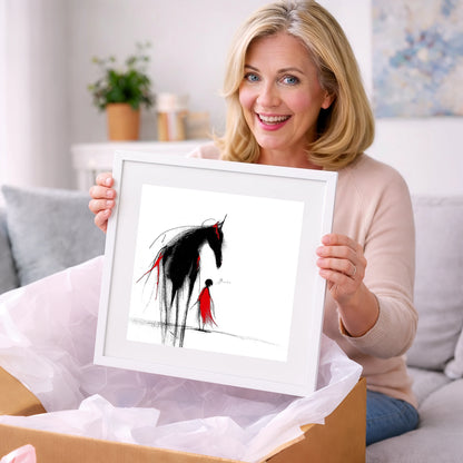 Crimson Silhouette - horse & rider art gift idea for horse lovers