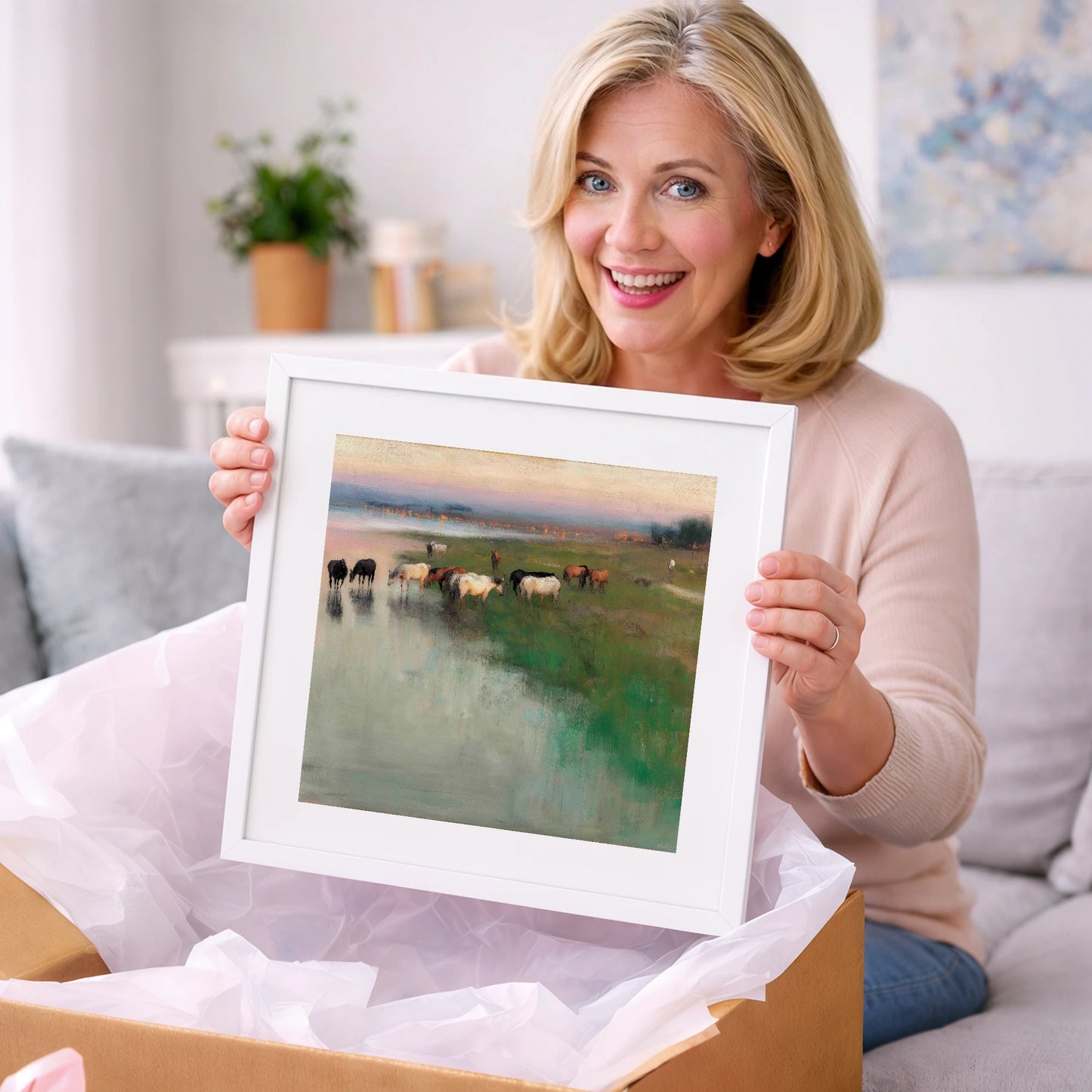 Misty Waterside Herd - wild horses art gift idea for horse lovers