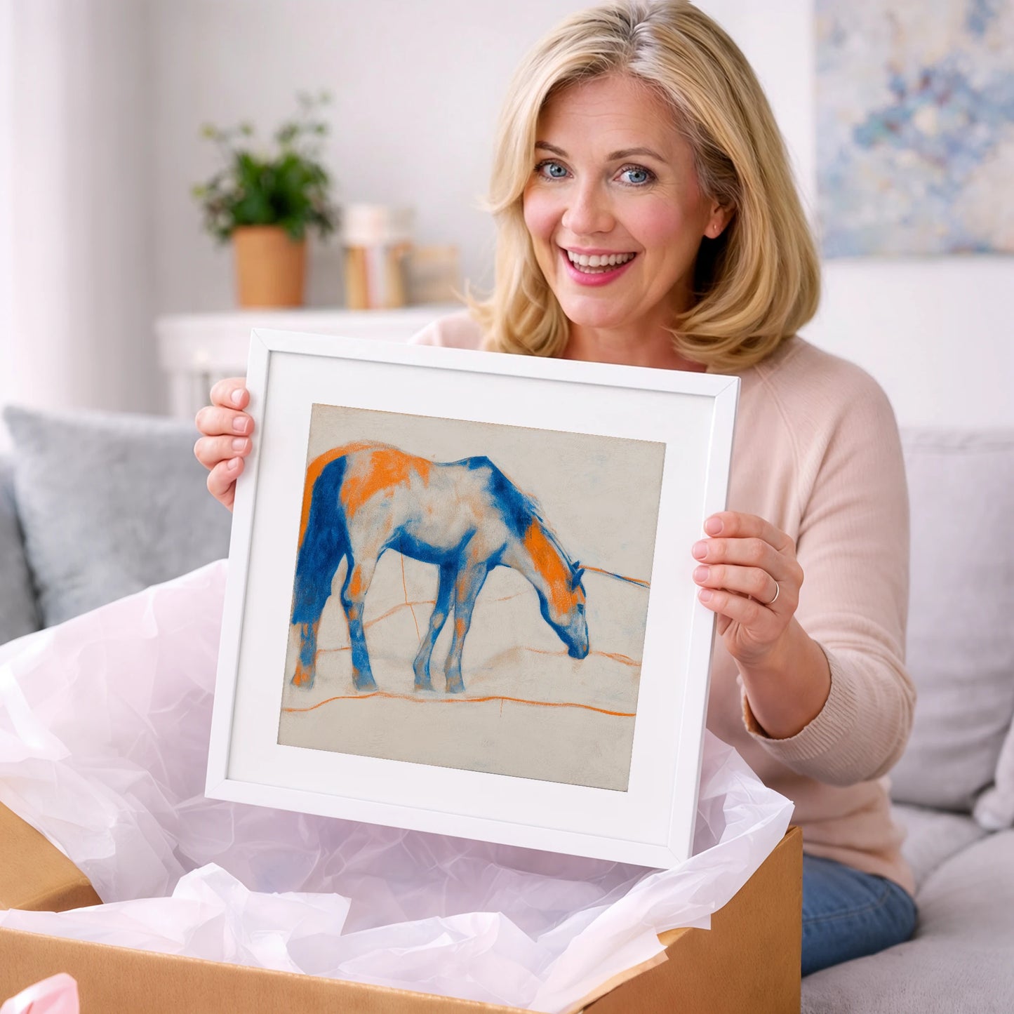 Vibrant Ultramarine Grazer - horse portrait art gift idea for horse lovers