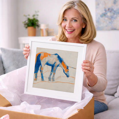 Vibrant Ultramarine Grazer - horse portrait art gift idea for horse lovers
