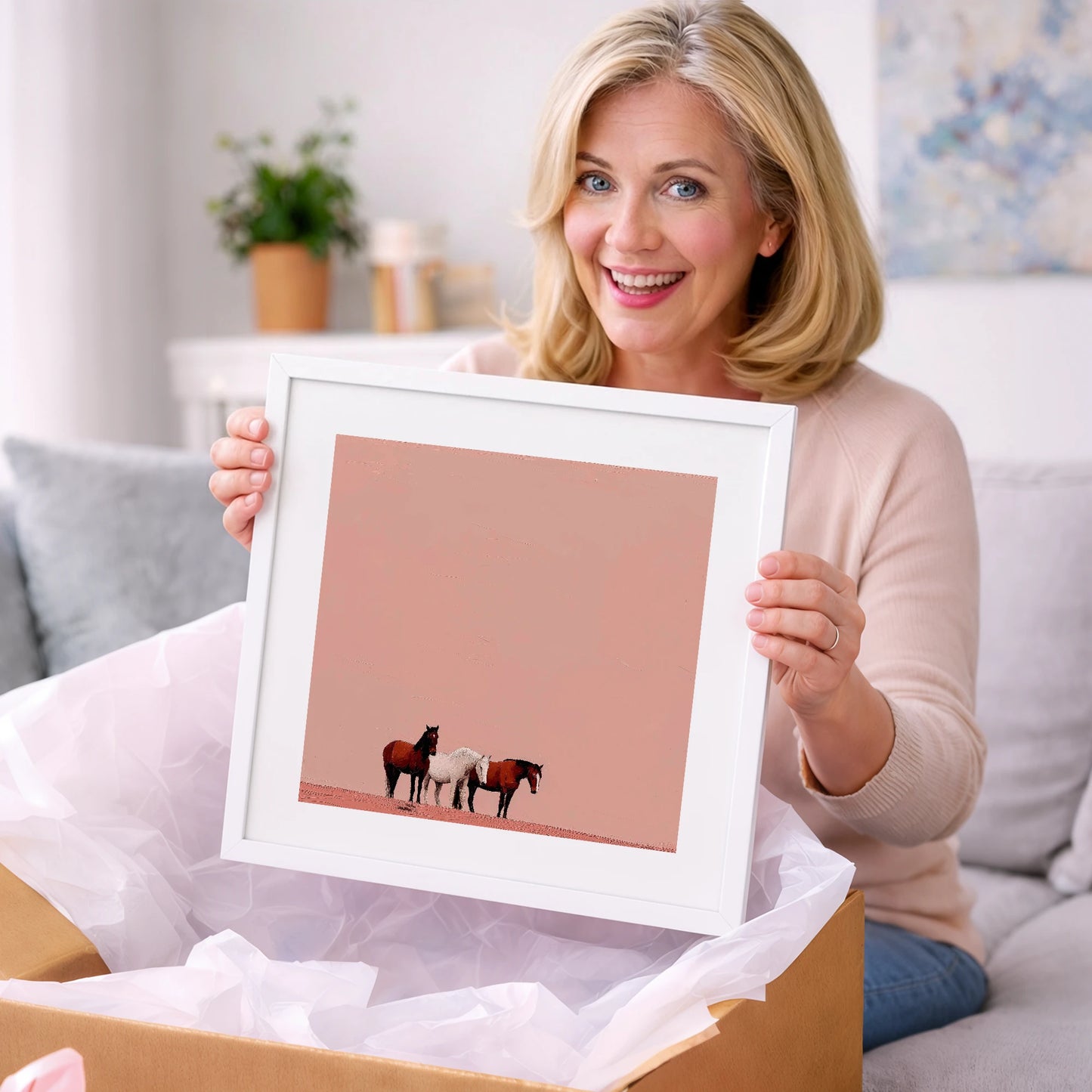 The Blush Horizon - wild horses art gift idea for horse lovers