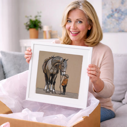 The Gentle Giant - horse & rider art gift idea for horse lovers