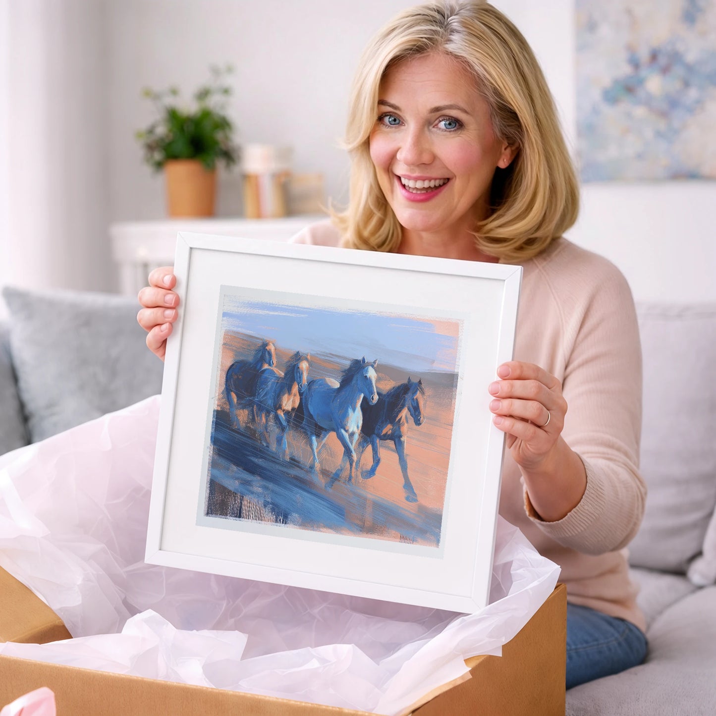 Cobalt Horizon Herd - wild horses art gift idea for horse lovers