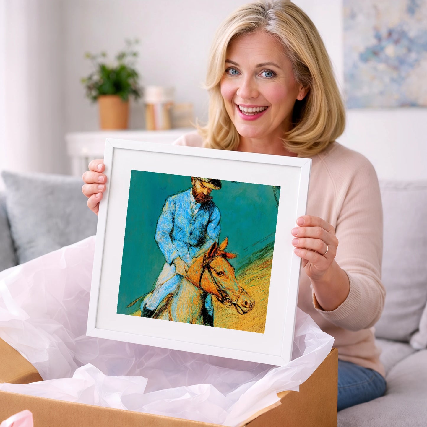 The Cerulean Rider - racing horse art gift idea for horse lovers