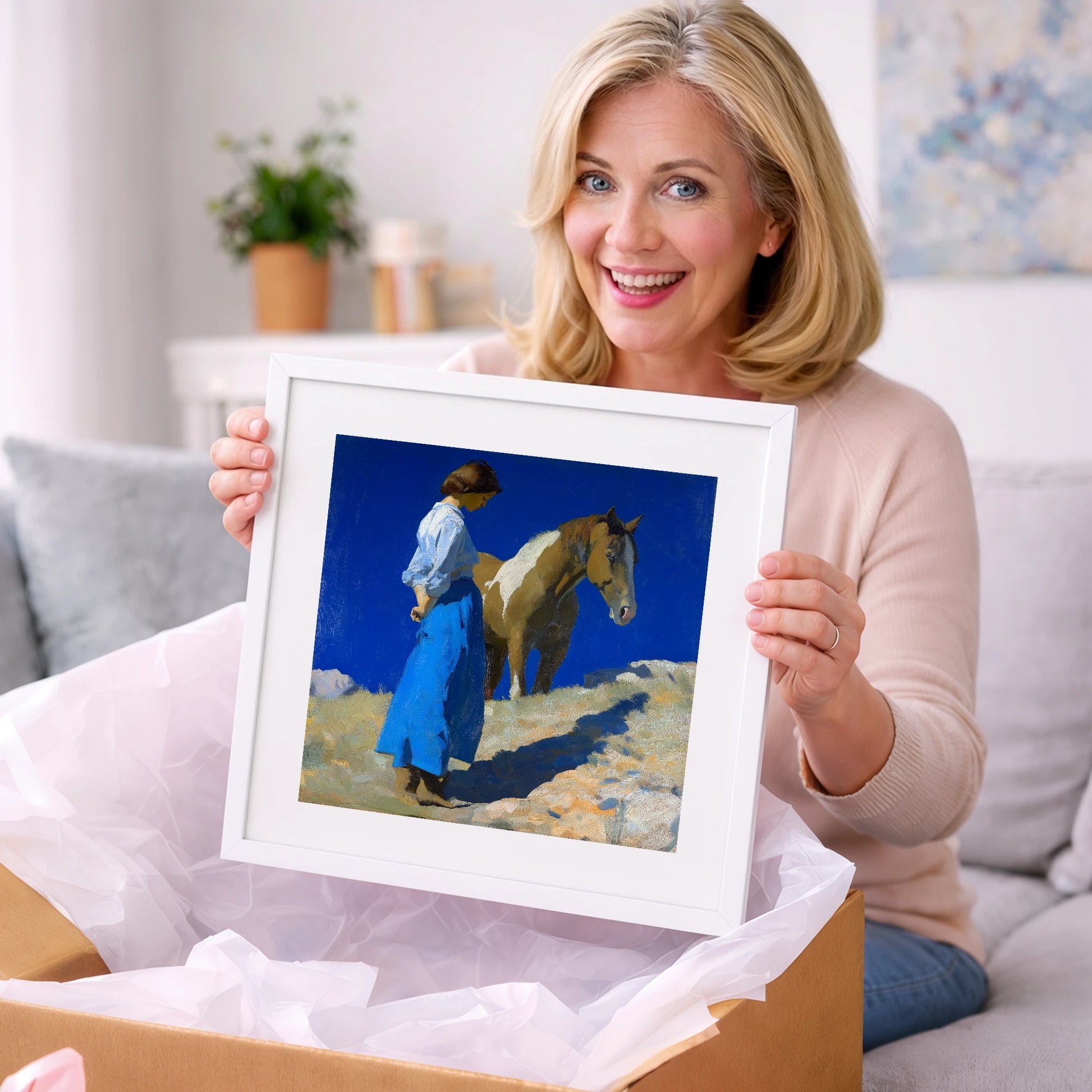 Under the Cobalt Sky - horse & rider art gift idea for horse lovers