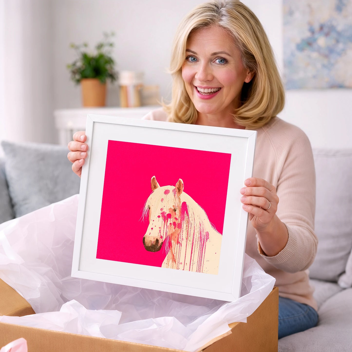 Modern Magenta Equine - horse portrait art gift idea for horse lovers