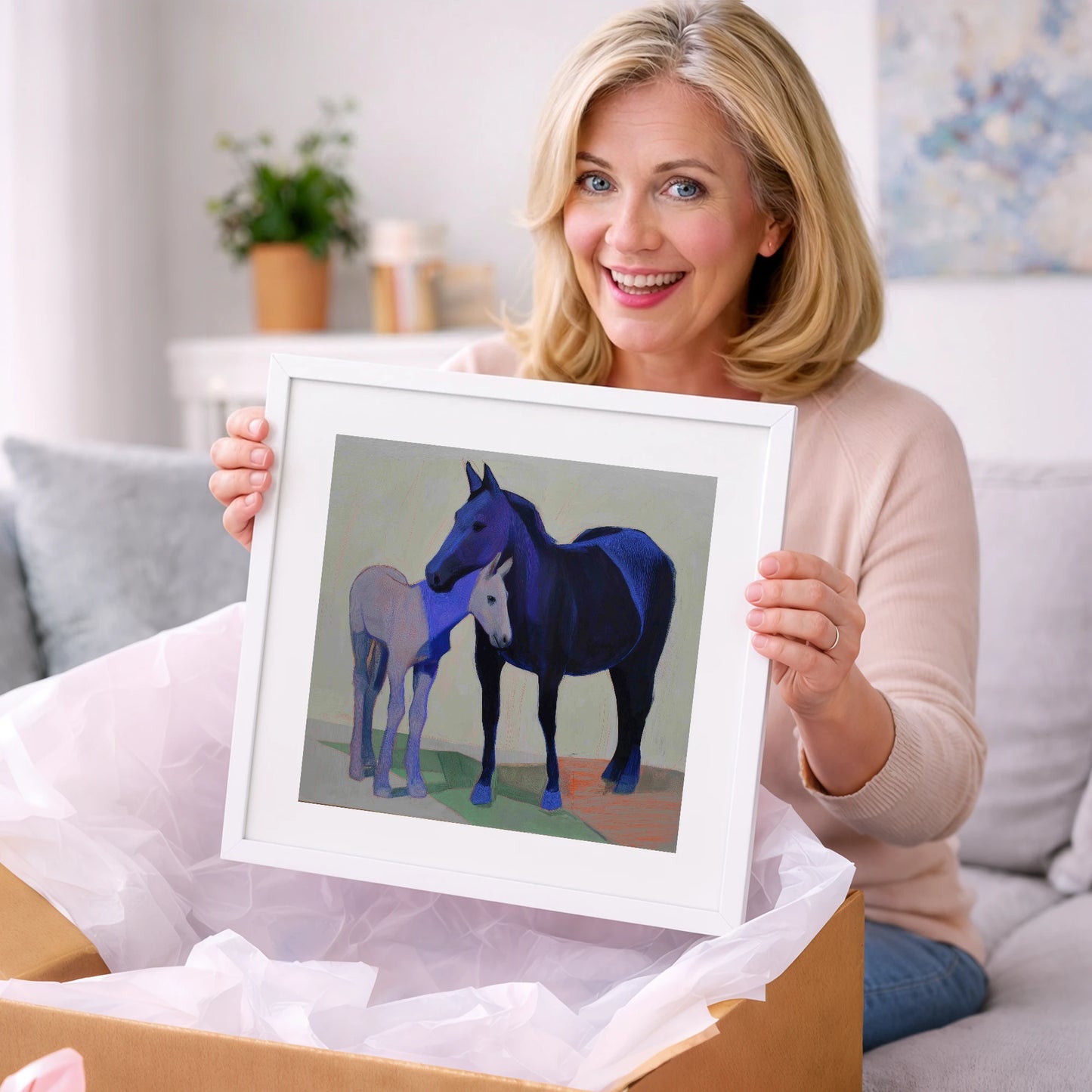 Indigo Embrace - mare & foal art gift idea for horse lovers
