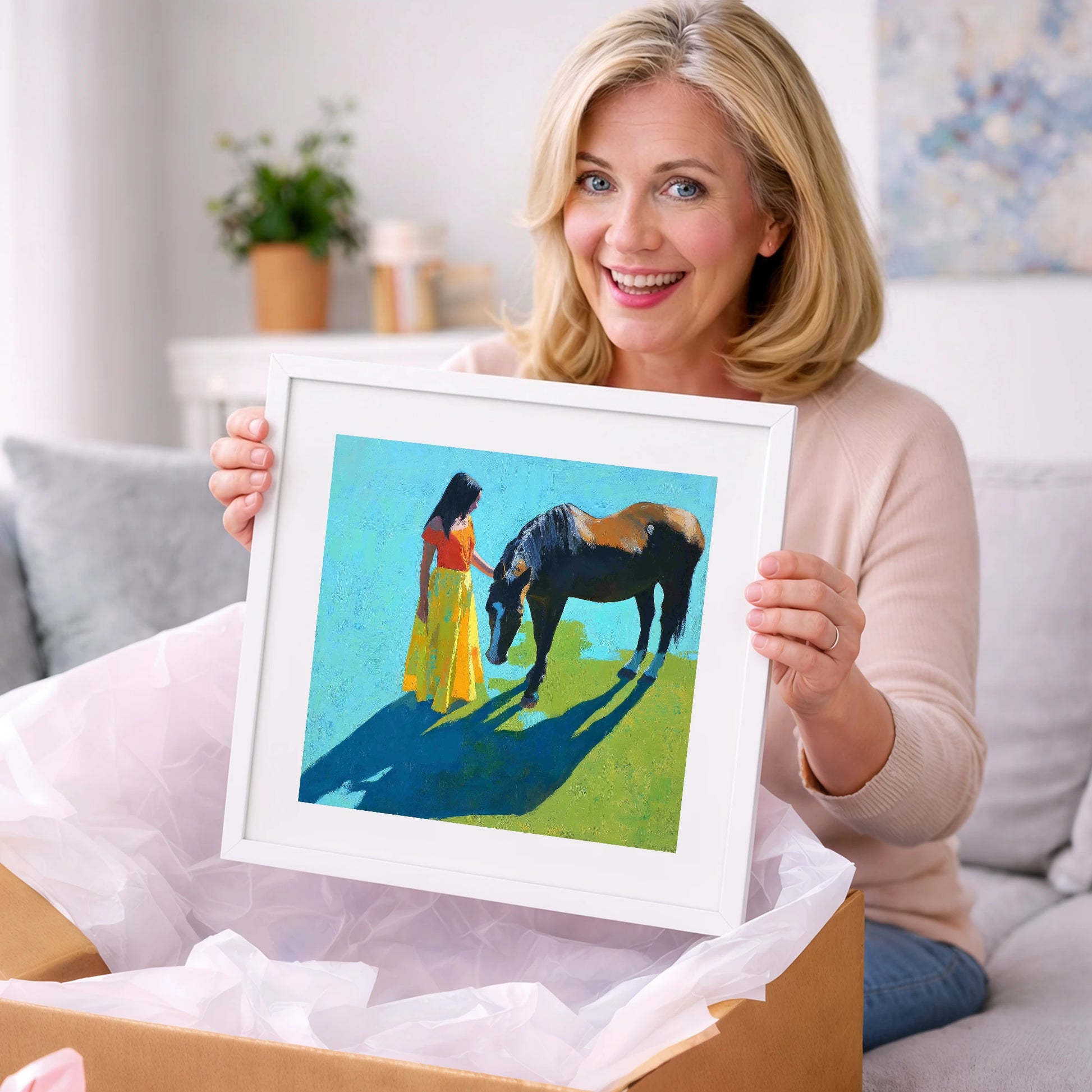 Sunlit Connection - horse & rider art gift idea for horse lovers