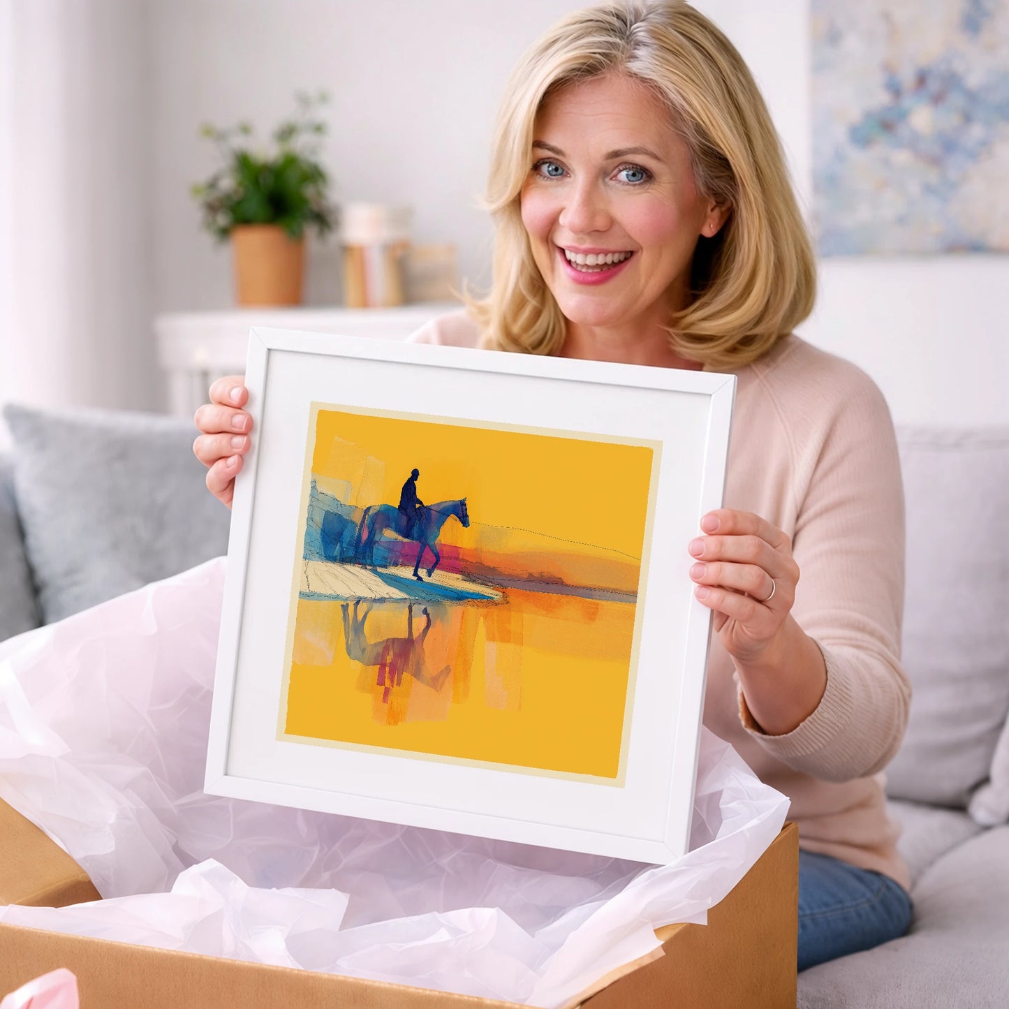 Golden Shoreline Traverse - beach horse art gift idea for horse lovers