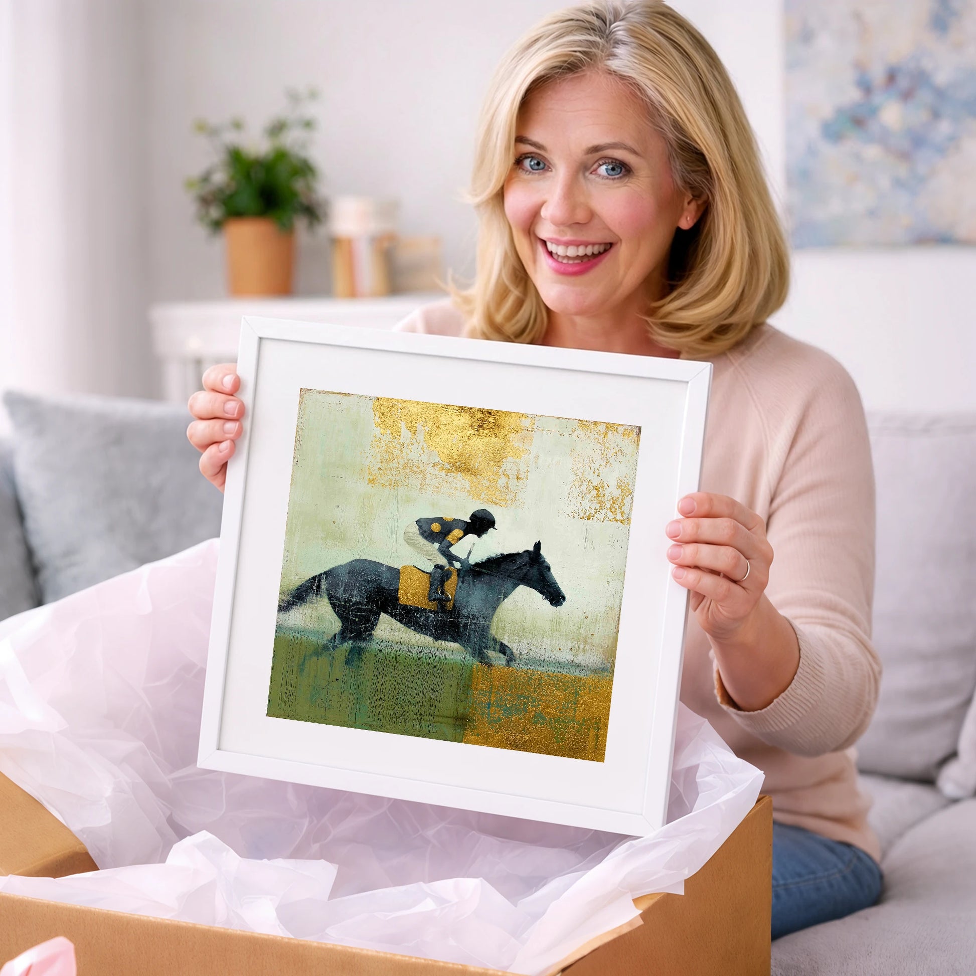 The Golden Furlong - racing horse art gift idea for horse lovers