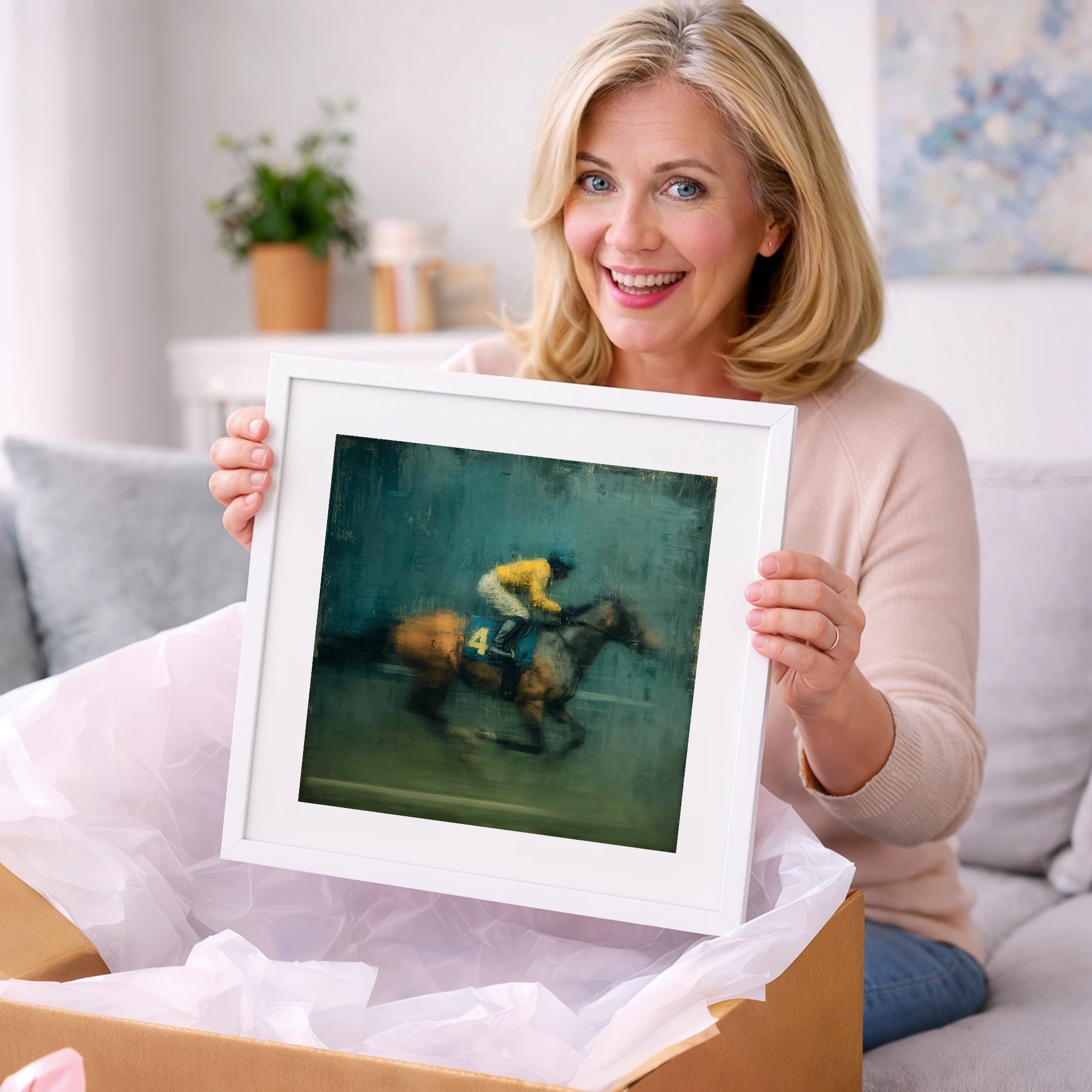 Velocity in Yellow - racing horse art gift idea for horse lovers