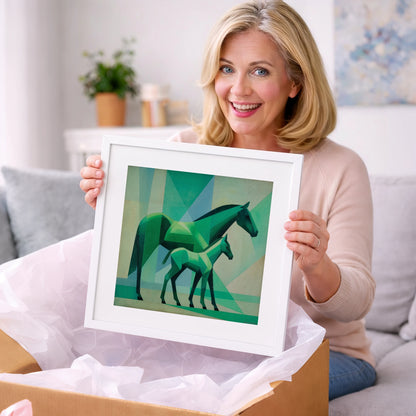 Facets in Emerald - mare & foal art gift idea for horse lovers