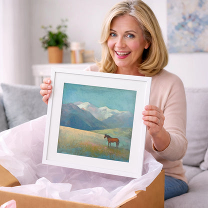 Alpine Solitude - horse landscape art gift idea for horse lovers
