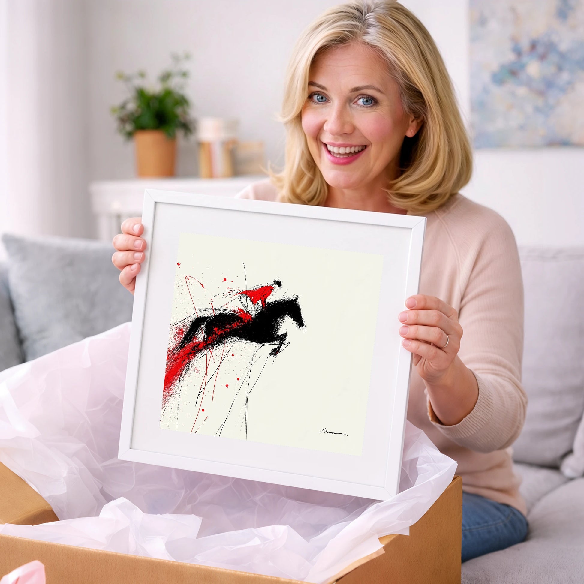 Crimson Flight - show jumping horse art gift idea for horse lovers