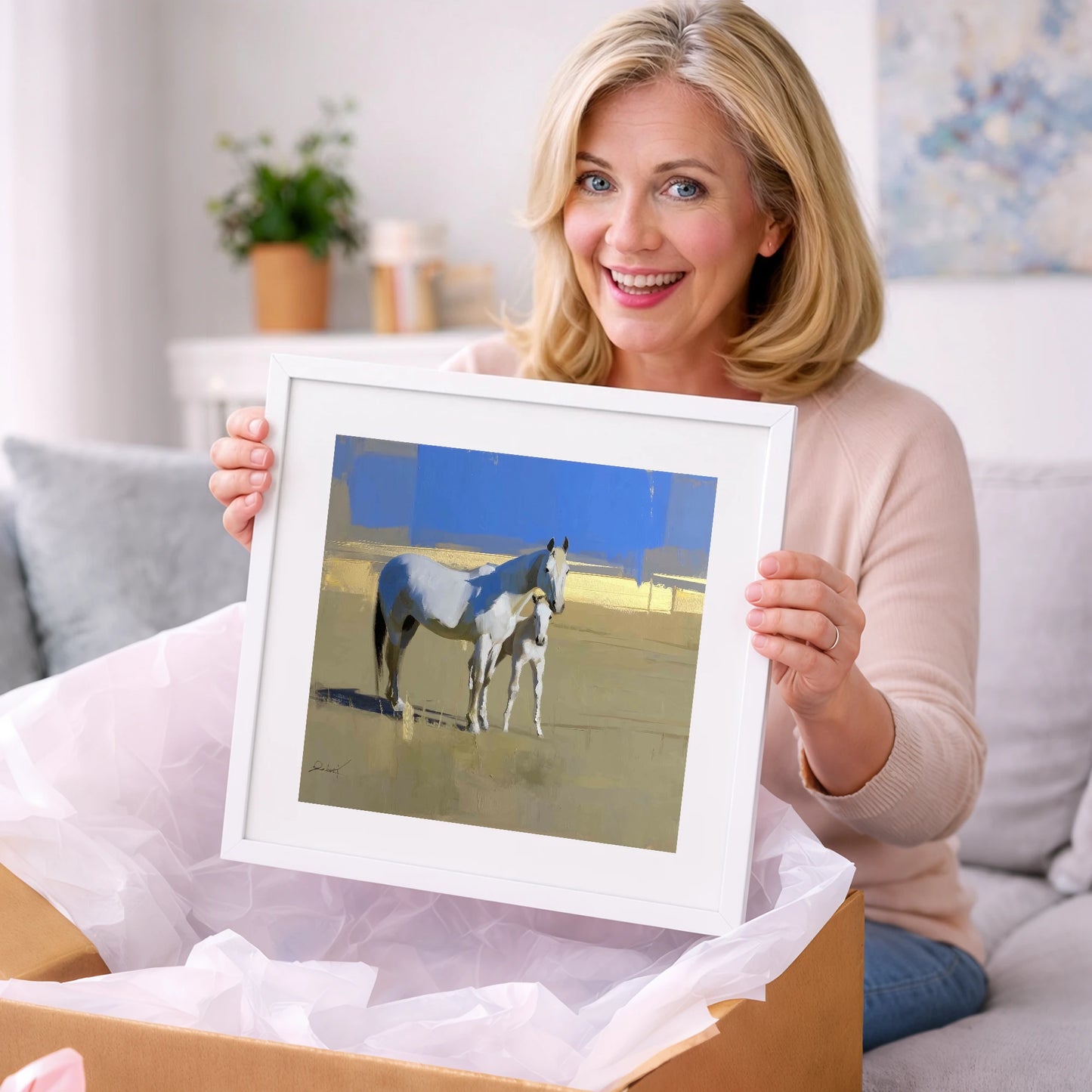 Midsummer Greys - mare & foal art gift idea for horse lovers