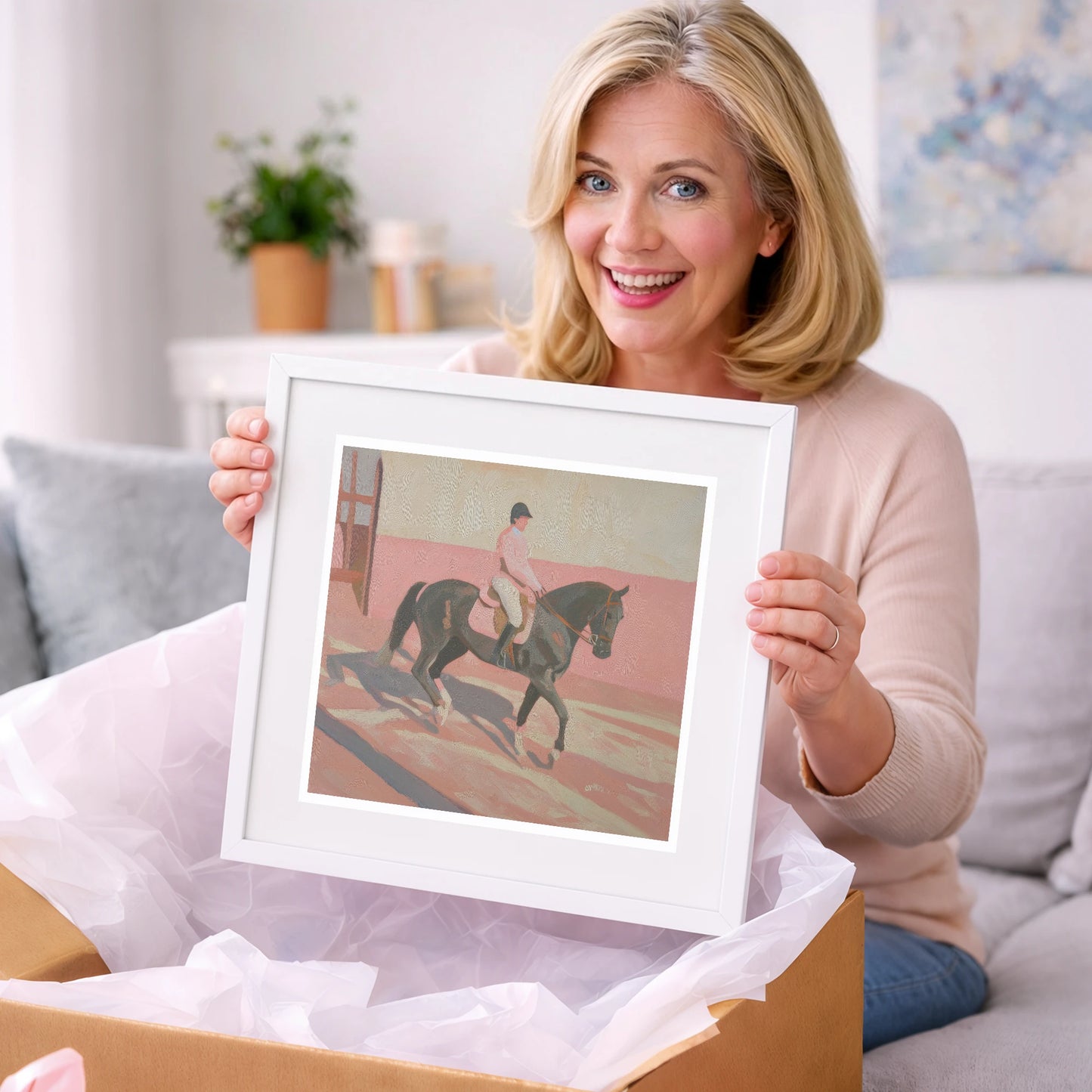 Dusty Pink Shadows - dressage horse art gift idea for horse lovers