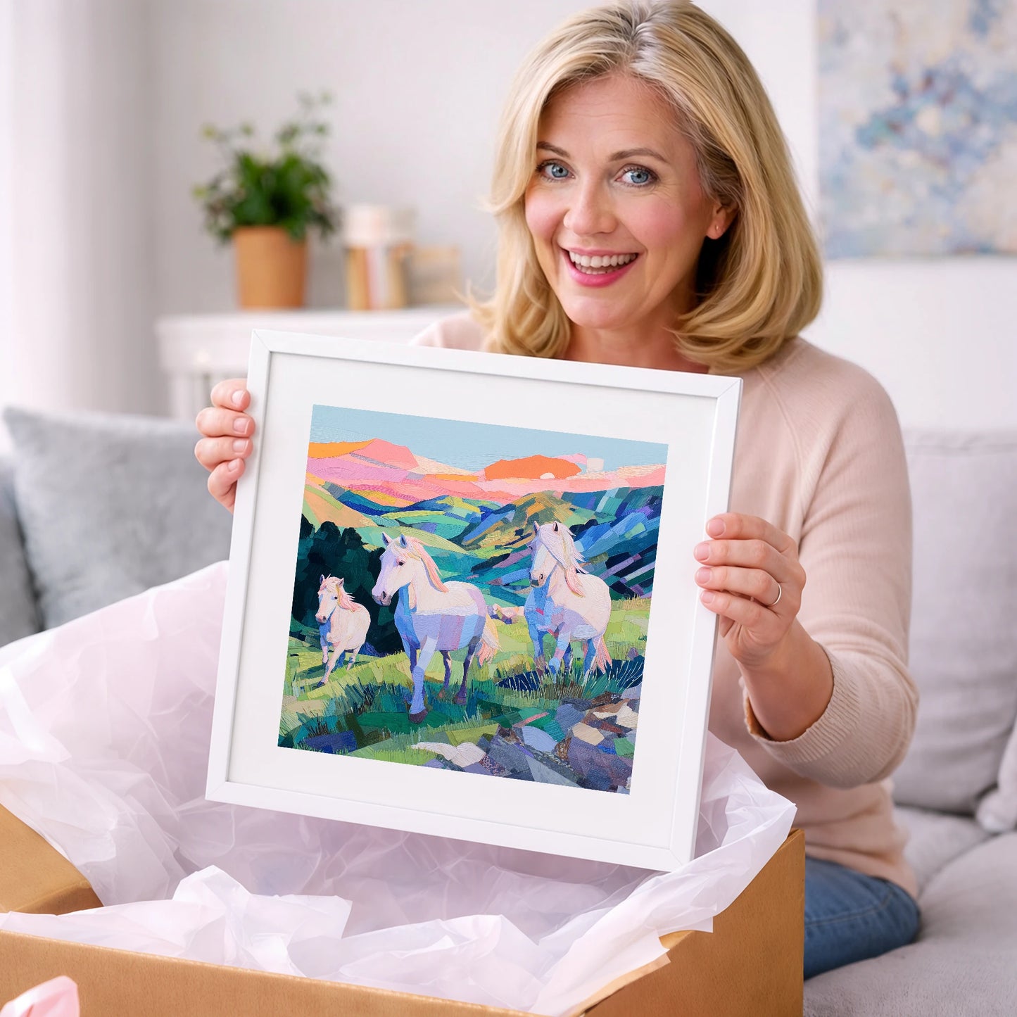 Vibrant Valley Herd - horse landscape art gift idea for horse lovers