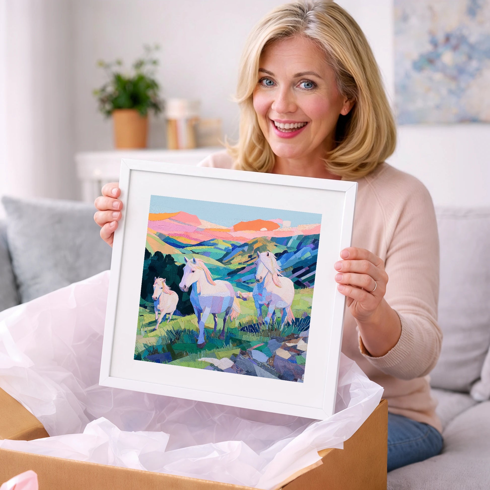 Vibrant Valley Herd - horse landscape art gift idea for horse lovers