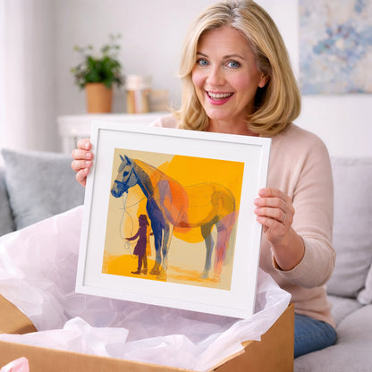 Golden Harmony - horse & rider art gift idea for horse lovers