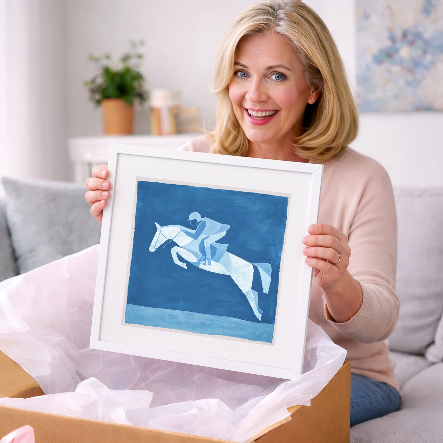 Sapphire Leap - show jumping horse art gift idea for horse lovers