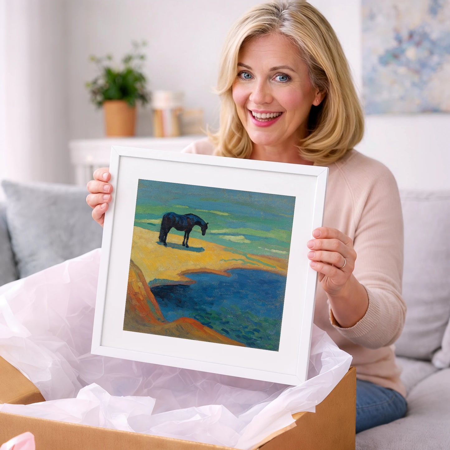 Vibrant Coastal Solitude - horse landscape art gift idea for horse lovers