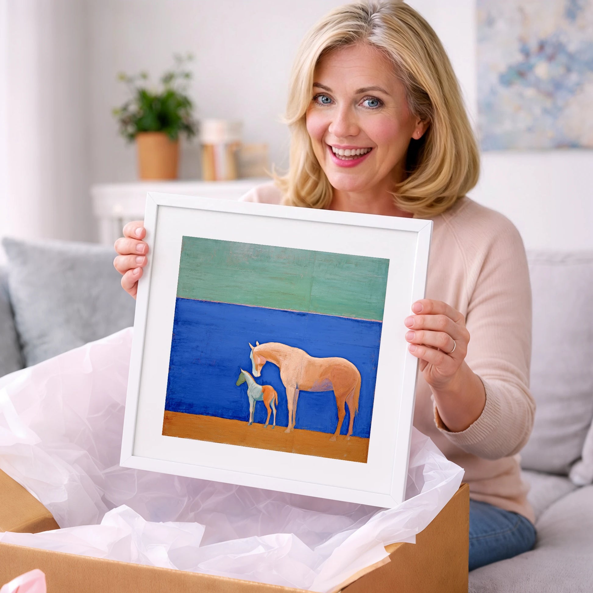 Cobalt Bond - mare & foal art gift idea for horse lovers