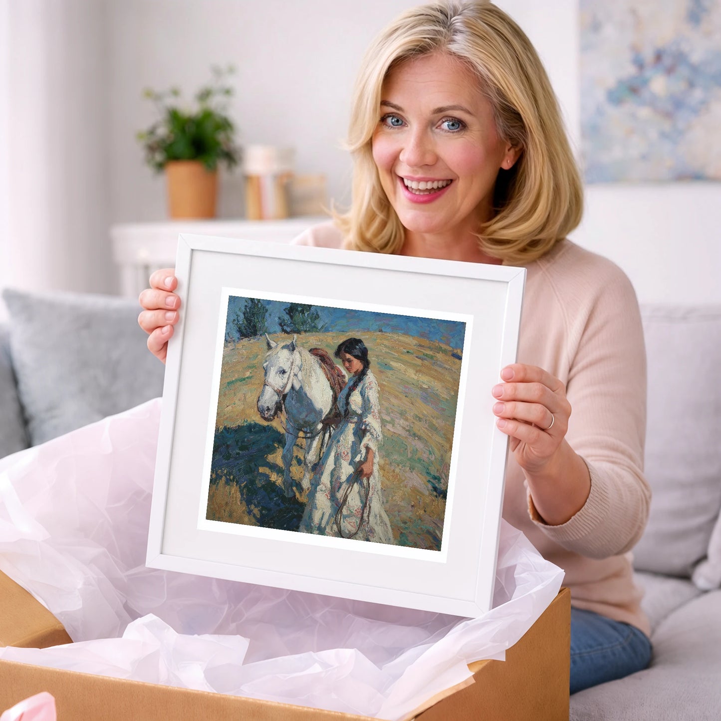 Sunlit Summer Stroll - horse & rider art gift idea for horse lovers
