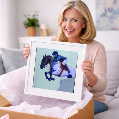 Indigo Flight - show jumping horse art gift idea for horse lovers
