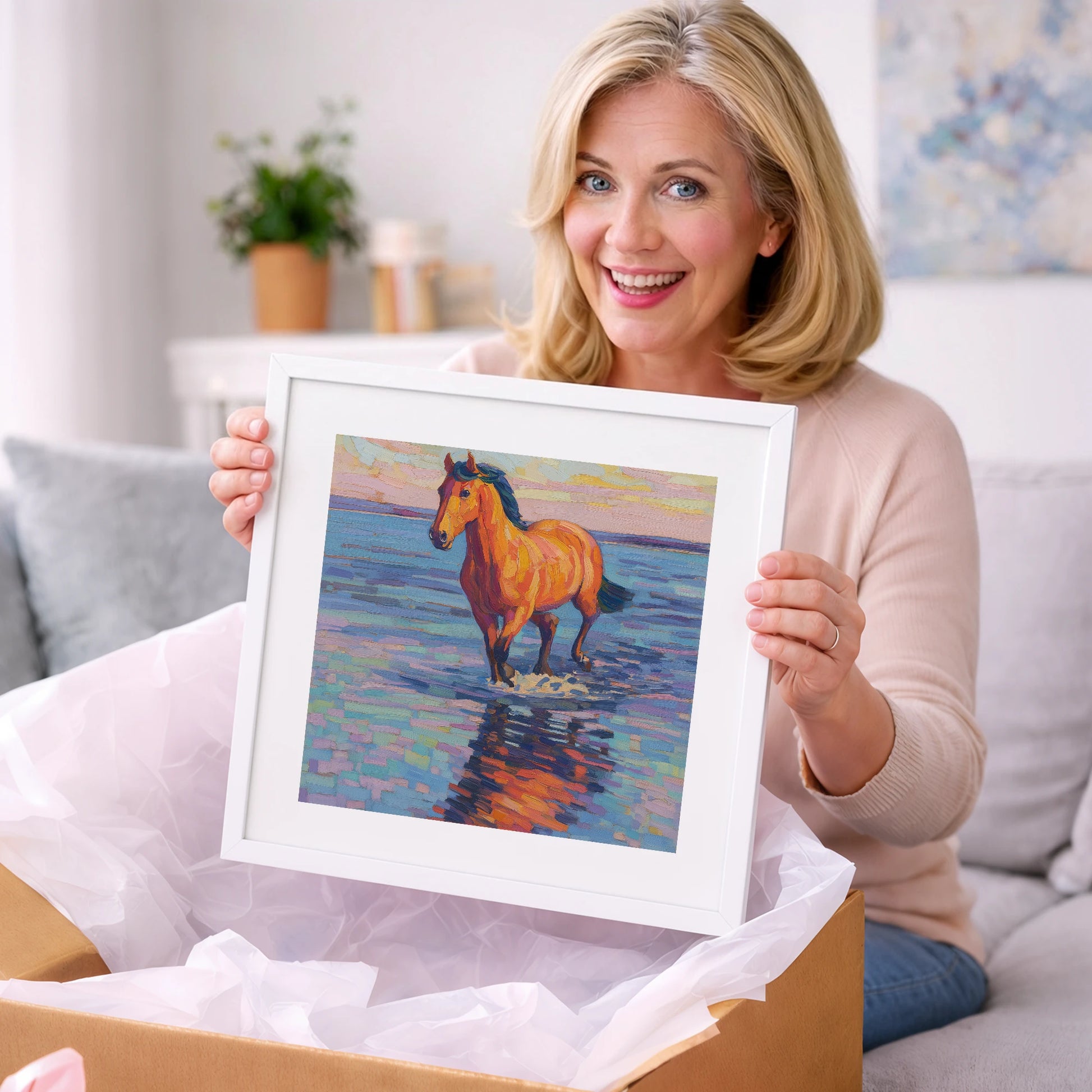 Sunset Shallows Stride - beach horse art gift idea for horse lovers