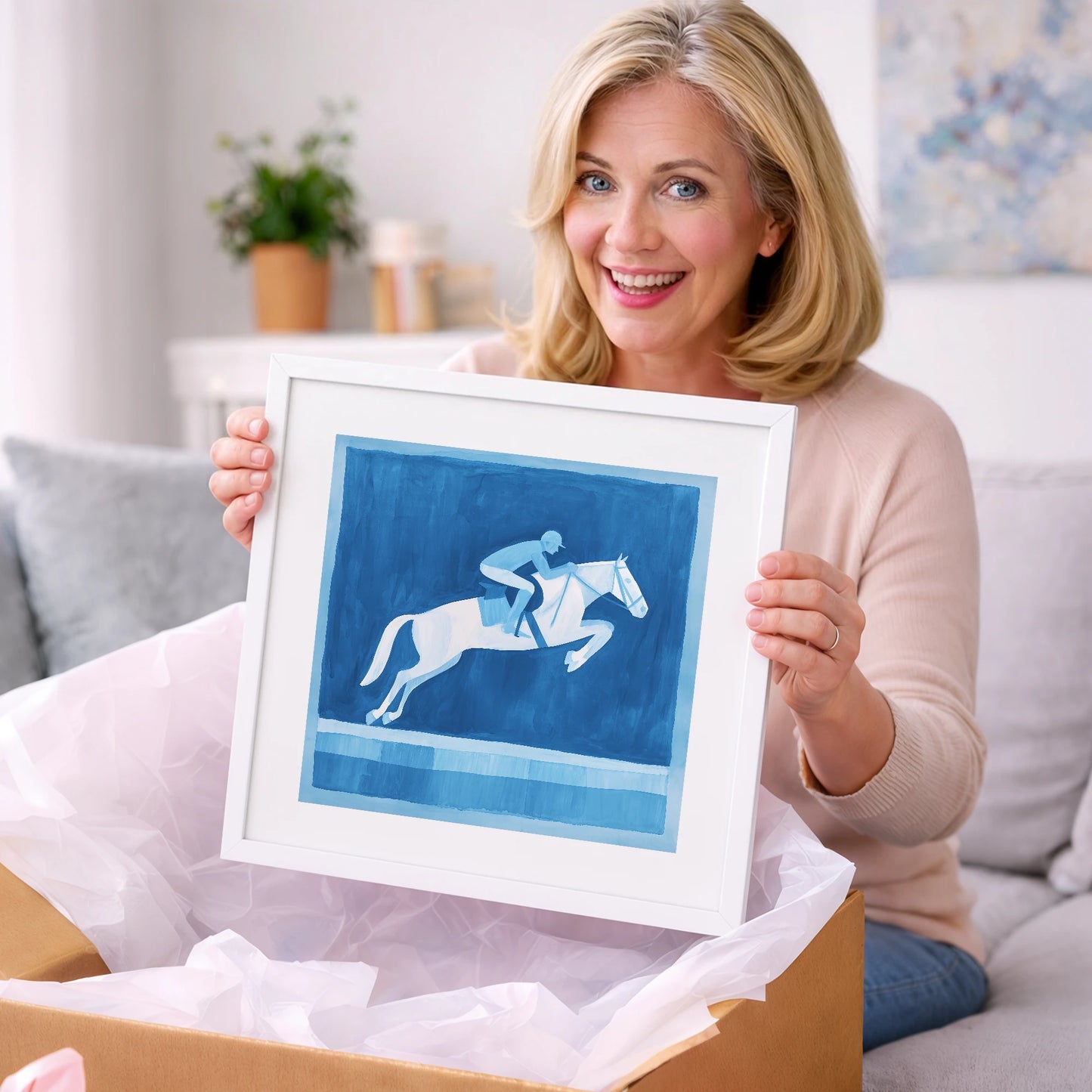 Azure Leap - show jumping horse art gift idea for horse lovers