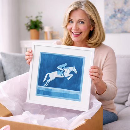 Azure Leap - show jumping horse art gift idea for horse lovers