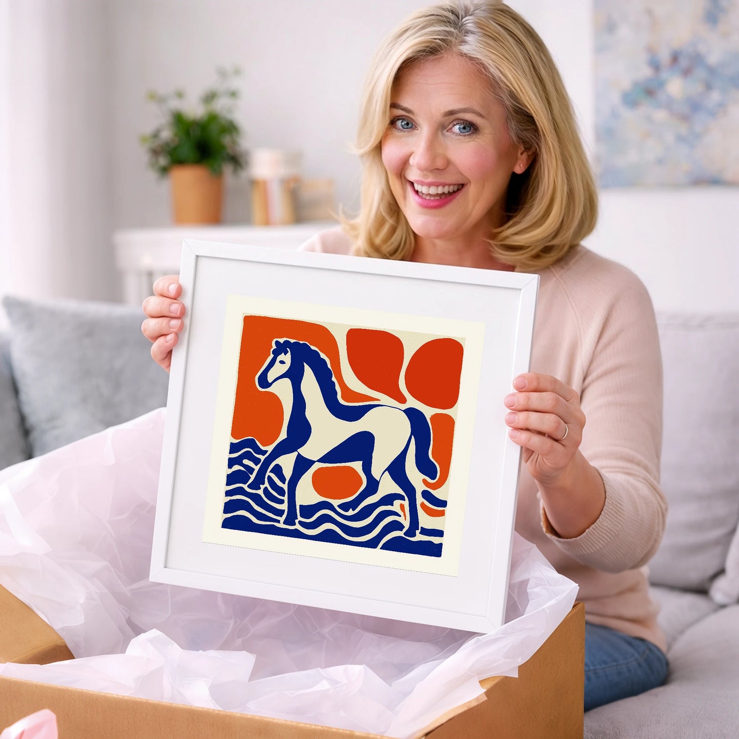 Striding Through Cobalt - horse landscape art gift idea for horse lovers