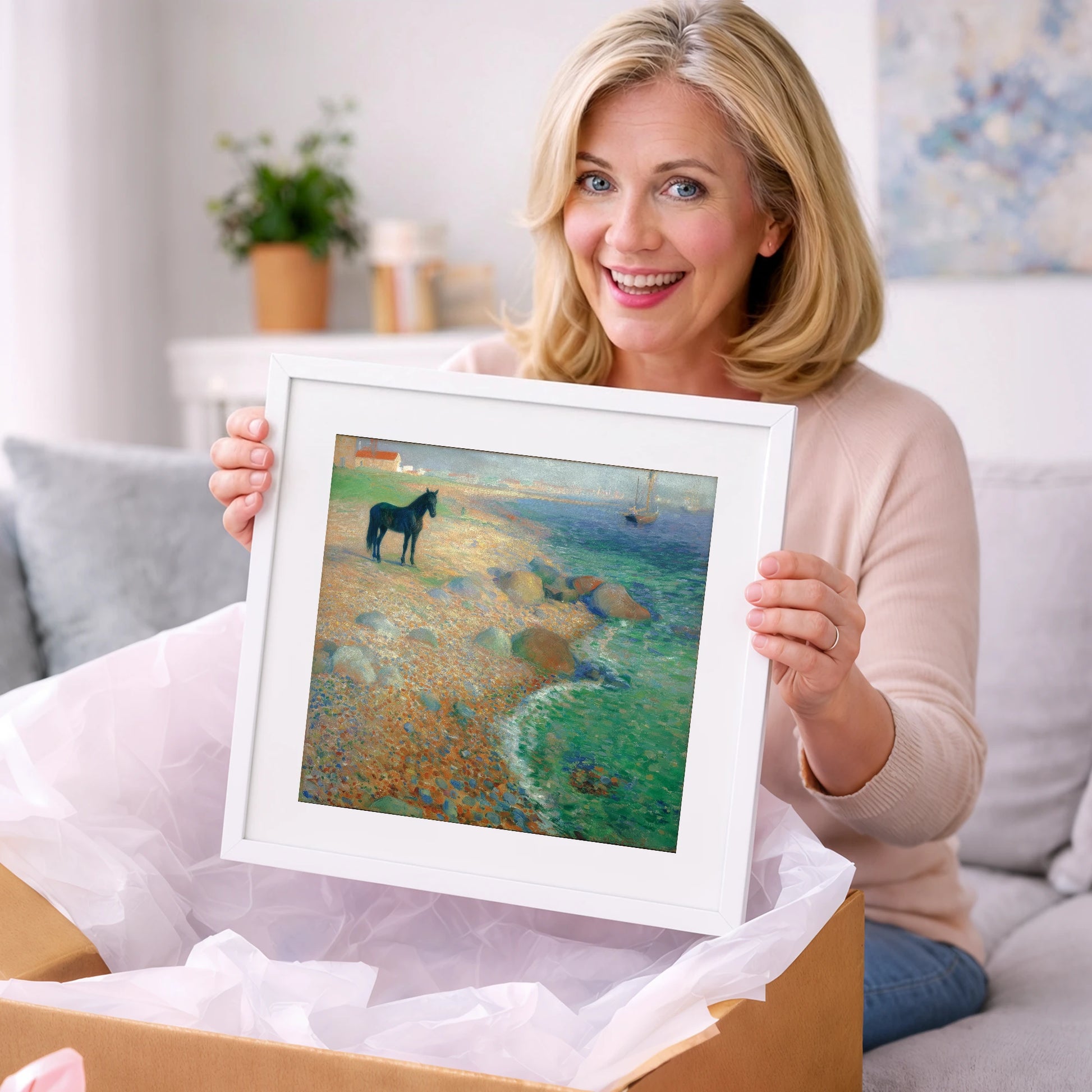 Shoreline Solitude - horse landscape art gift idea for horse lovers