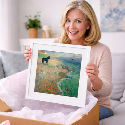 Shoreline Solitude - horse landscape art gift idea for horse lovers