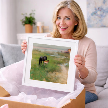Morning on the Marsh - mare & foal art gift idea for horse lovers