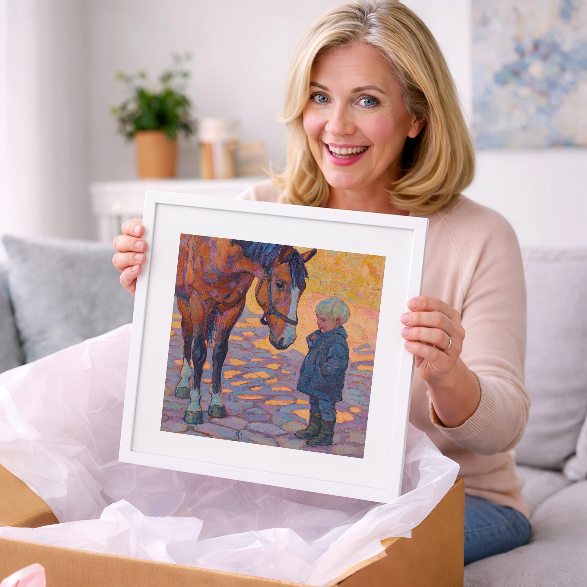 The Gentle Encounter - horse & rider art gift idea for horse lovers